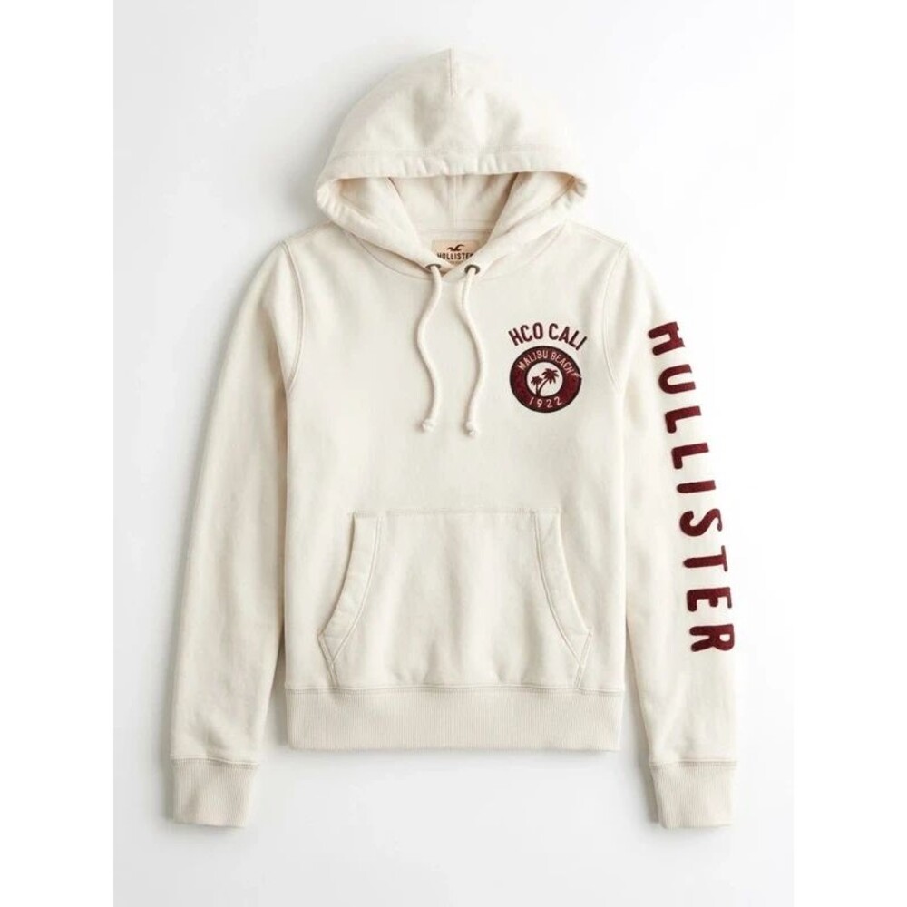 Vintage Hollister Malibu Beach 1922 Cream Pullover Hoodie – Size M